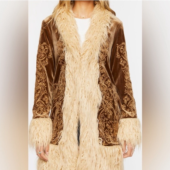 Forever 21 Penny Lane Faux Fur Trim 70s Retro Style Shag Coat Almost Famous SM - Picture 7 of 15